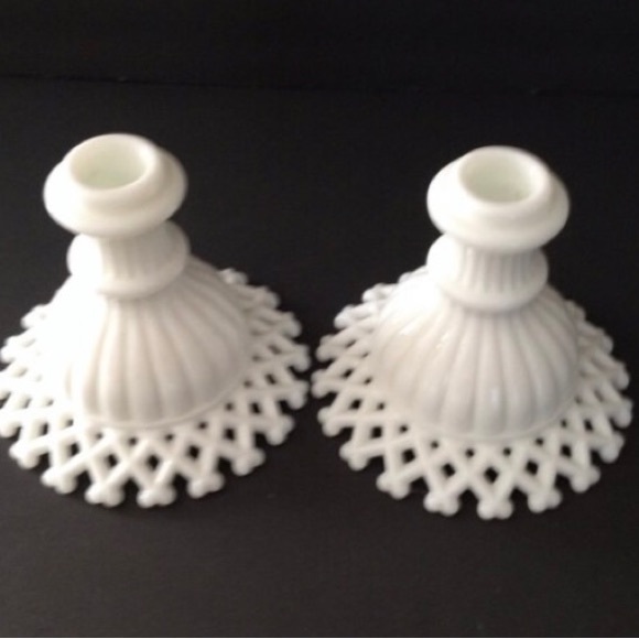 Glass White Milk Lattice Westmoreland Candle Holders Hand Open Lace - Picture 4 of 5